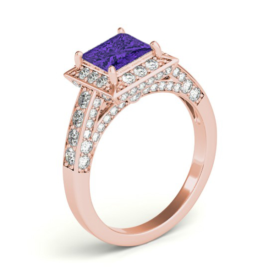 Princess Tanzanite & Diamond Engagement Ring 14K Rose Gold (1.20ct)