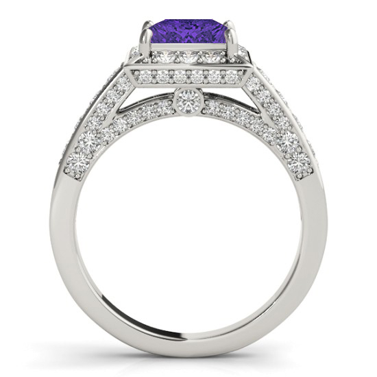 Princess Tanzanite & Diamond Engagement Ring 14K White Gold (1.20ct)