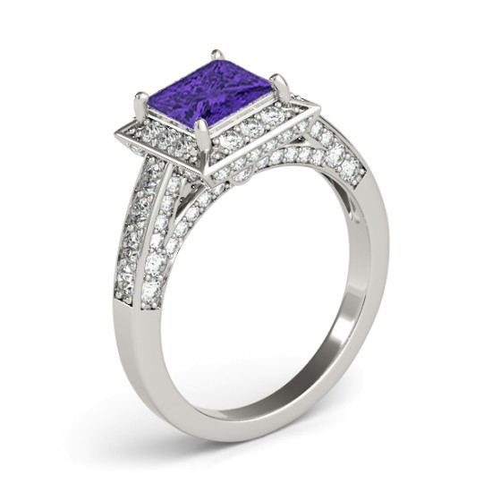 Princess Tanzanite & Diamond Engagement Ring 14K White Gold (1.20ct)