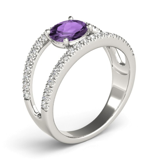 Amethyst Split Shank Engagement Ring 14K White Gold (0.59ct)