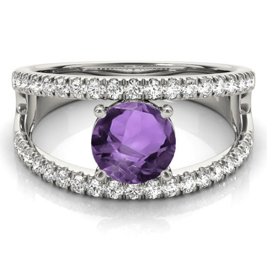 Amethyst Split Shank Engagement Ring 14K White Gold (0.59ct)