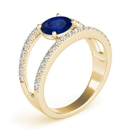Blue Sapphire Split Shank Engagement Ring 18K Yellow Gold (0.84ct)