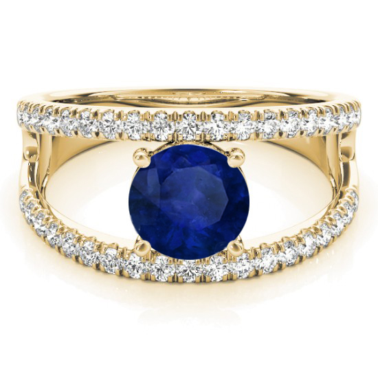 Blue Sapphire Split Shank Engagement Ring 18K Yellow Gold (0.84ct)