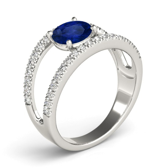 Blue Sapphire Split Shank Engagement Ring Platinum (0.84ct)