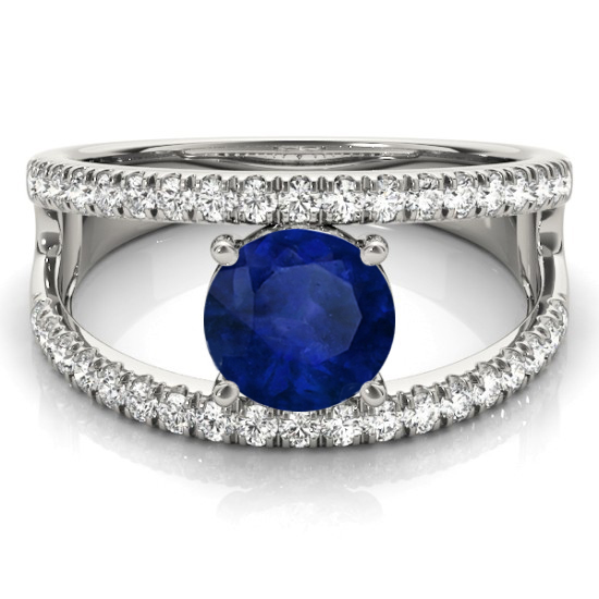 Blue Sapphire Split Shank Engagement Ring Platinum (0.84ct)