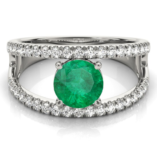 Emerald Split Shank Engagement Ring 14K White Gold (0.67ct)