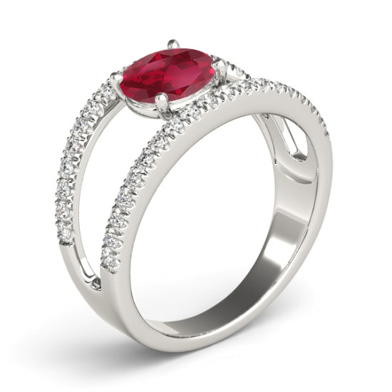 Ruby Split Shank Engagement Ring 14K White Gold (0.84ct)
