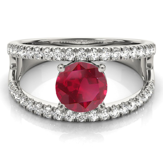Ruby Split Shank Engagement Ring 14K White Gold (0.84ct)