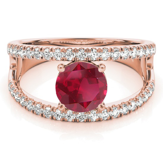 Ruby Split Shank Engagement Ring 18K Rose Gold (0.84ct)
