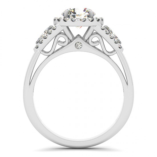 Marquise Sidestone Diamond Halo Engagement Ring 14k White Gold (1.59ct)