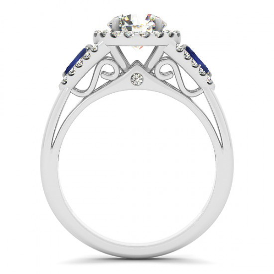 Diamond & Marquise Blue Sapphire Engagement Ring 14k White Gold (1.59ct)