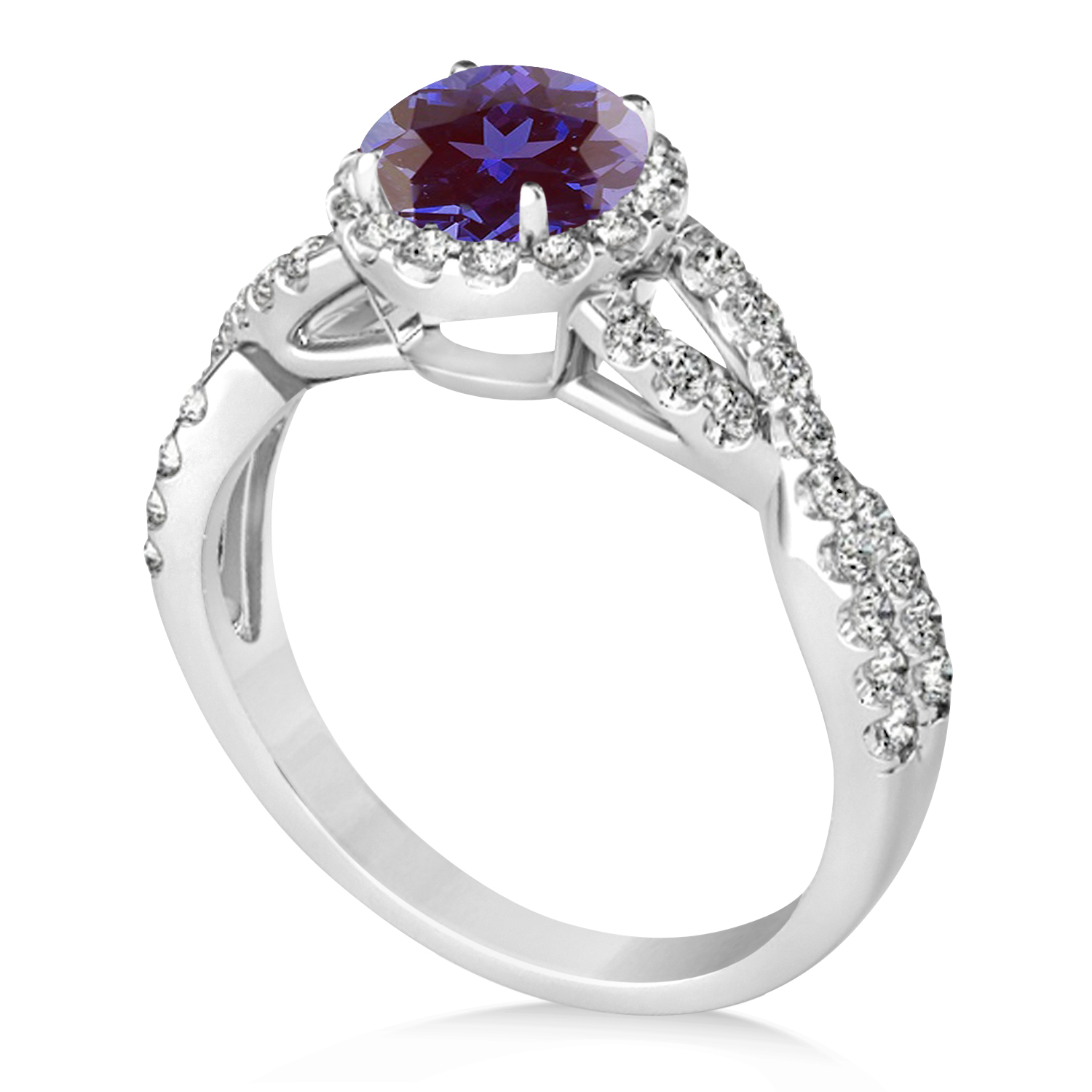 Alexandrite & Diamond Twisted Engagement Ring 18k White Gold 1.80ct
