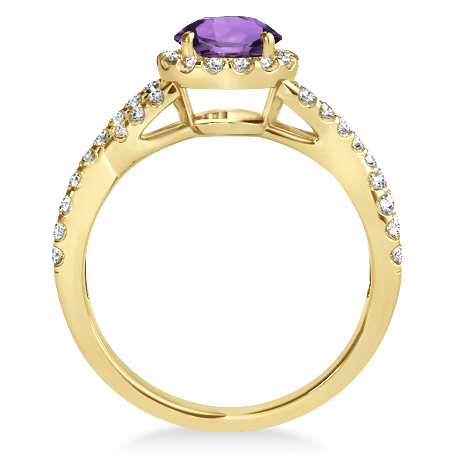 Amethyst & Diamond Twisted Engagement Ring 14k Yellow Gold 1.20ct