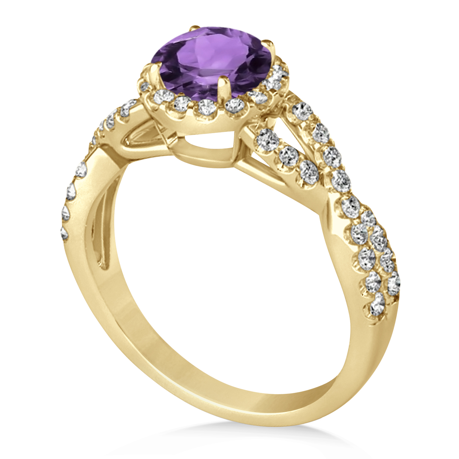 Amethyst & Diamond Twisted Engagement Ring 14k Yellow Gold 1.20ct
