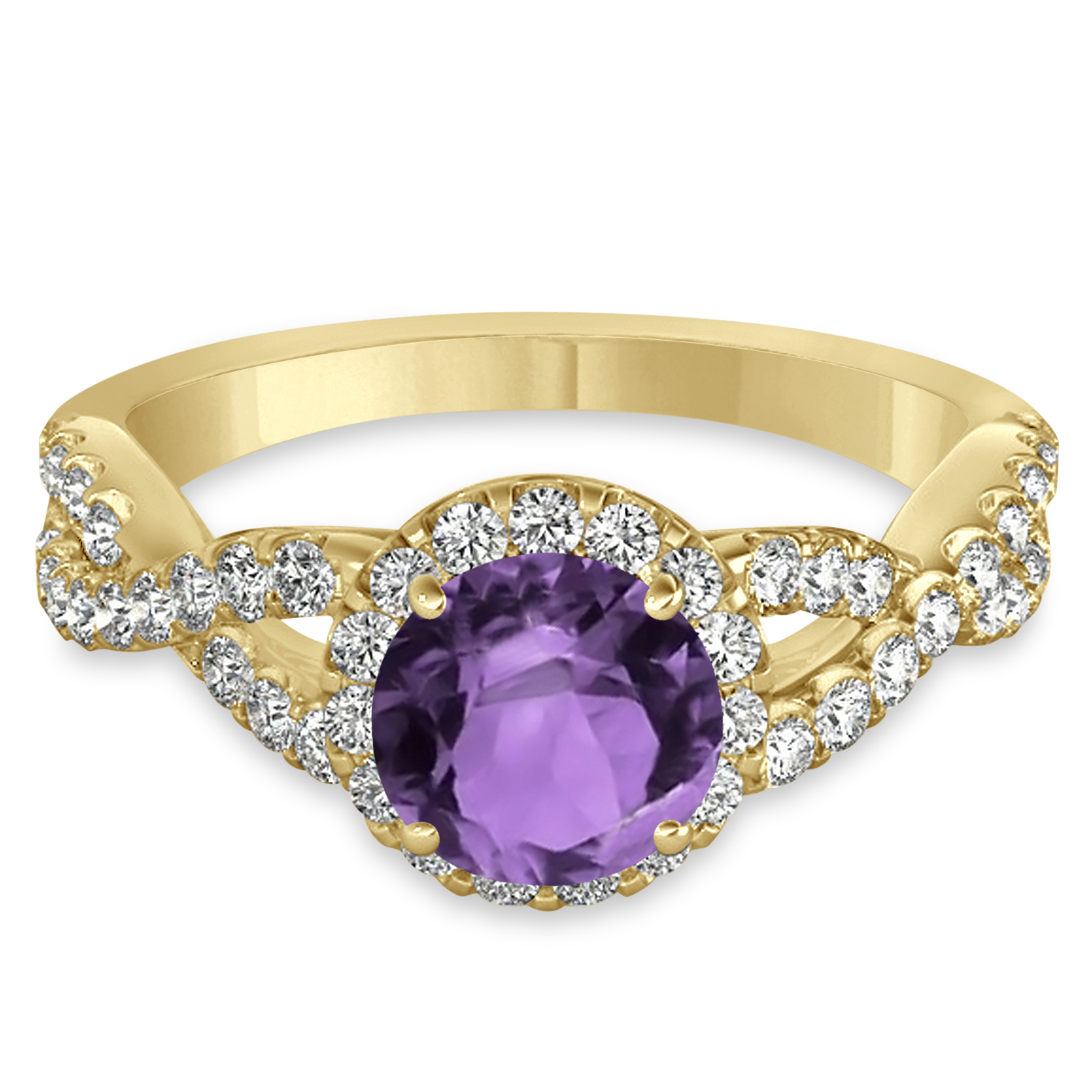 Amethyst & Diamond Twisted Engagement Ring 14k Yellow Gold 1.20ct