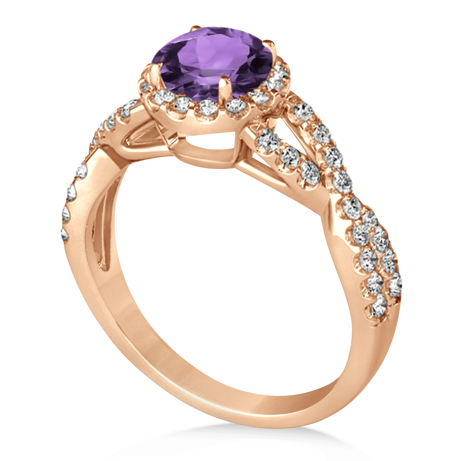 Amethyst & Diamond Twisted Engagement Ring 18k Rose Gold 1.20ct