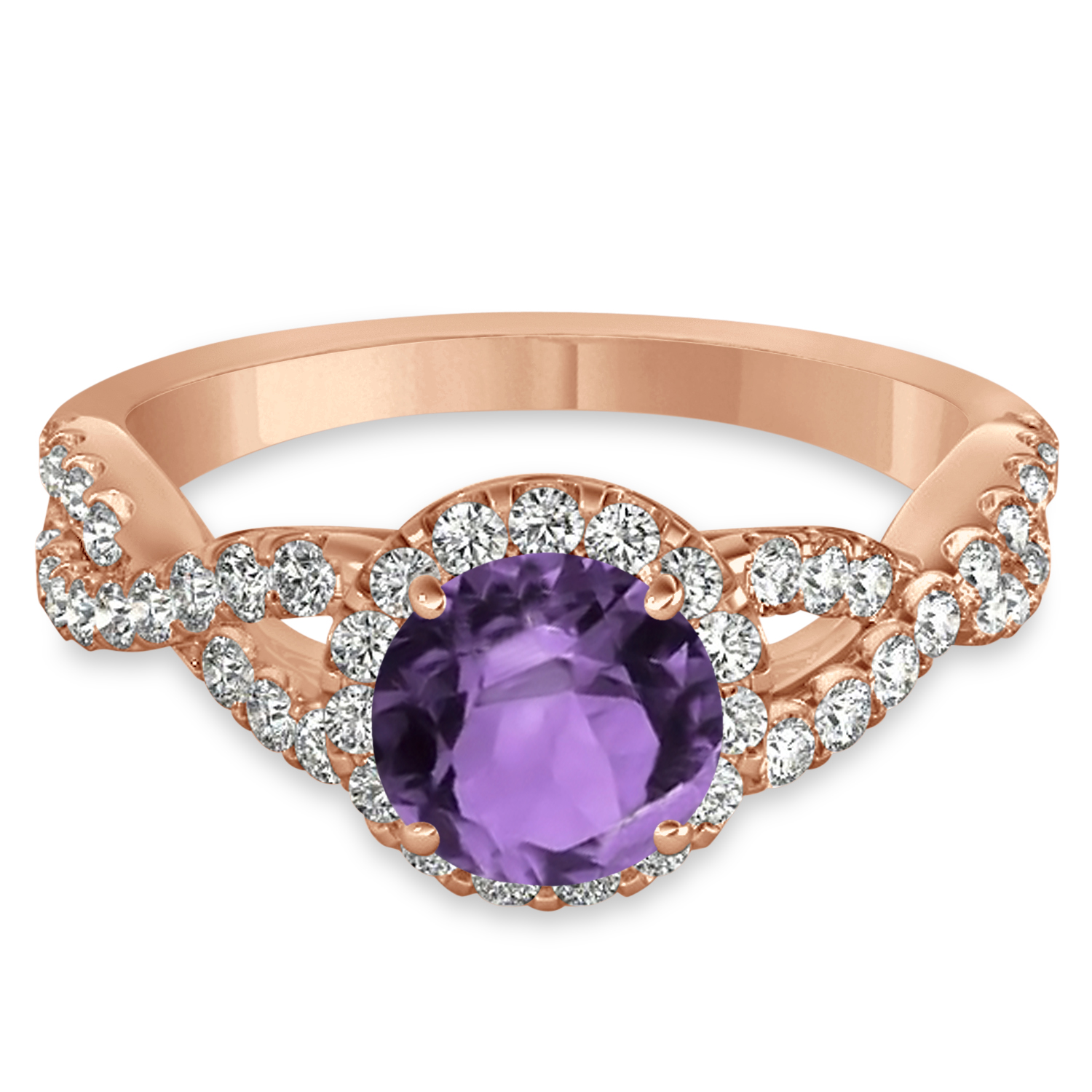 Amethyst & Diamond Twisted Engagement Ring 18k Rose Gold 1.20ct