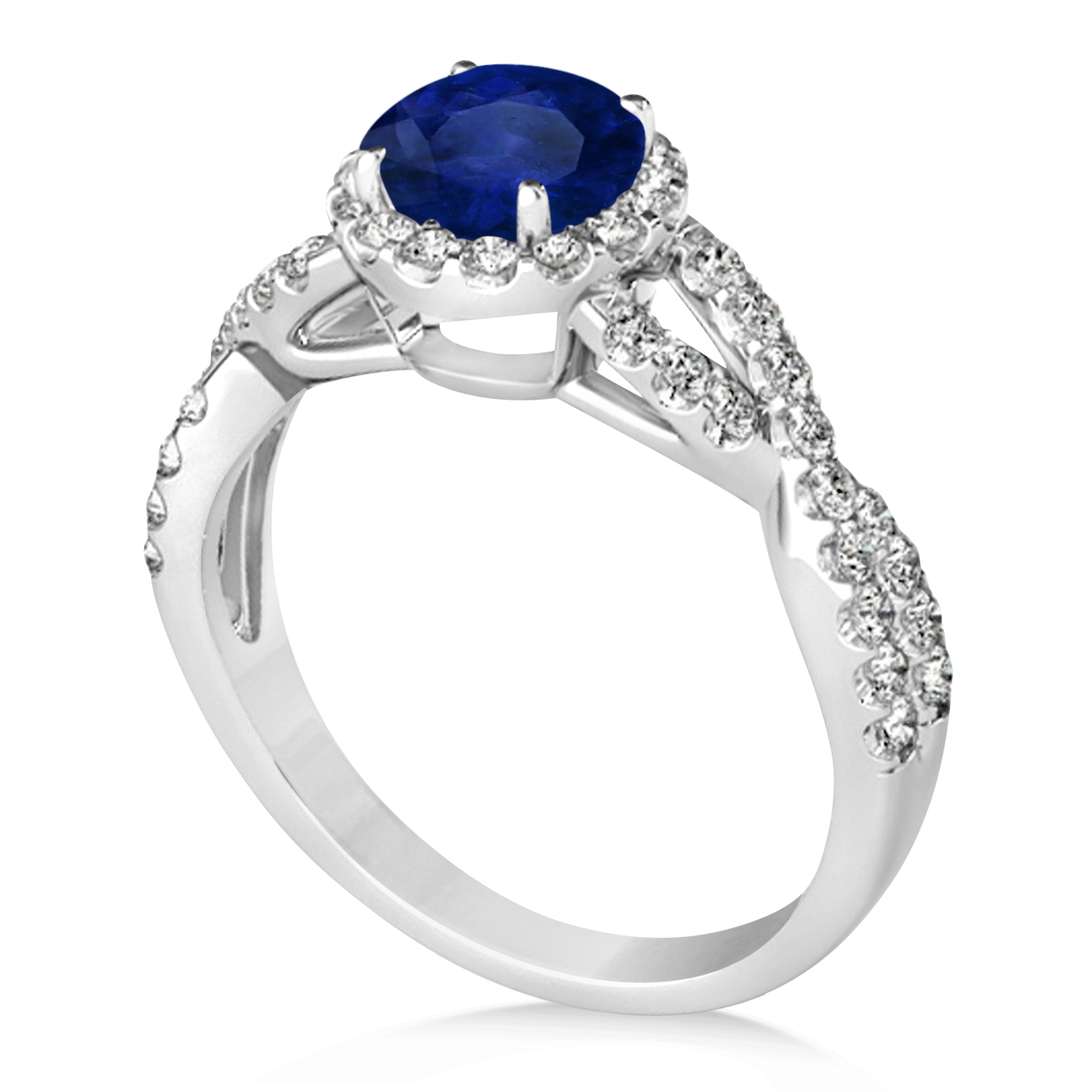 Blue Sapphire & Diamond Twisted Engagement Ring 14k White Gold 1.55ct