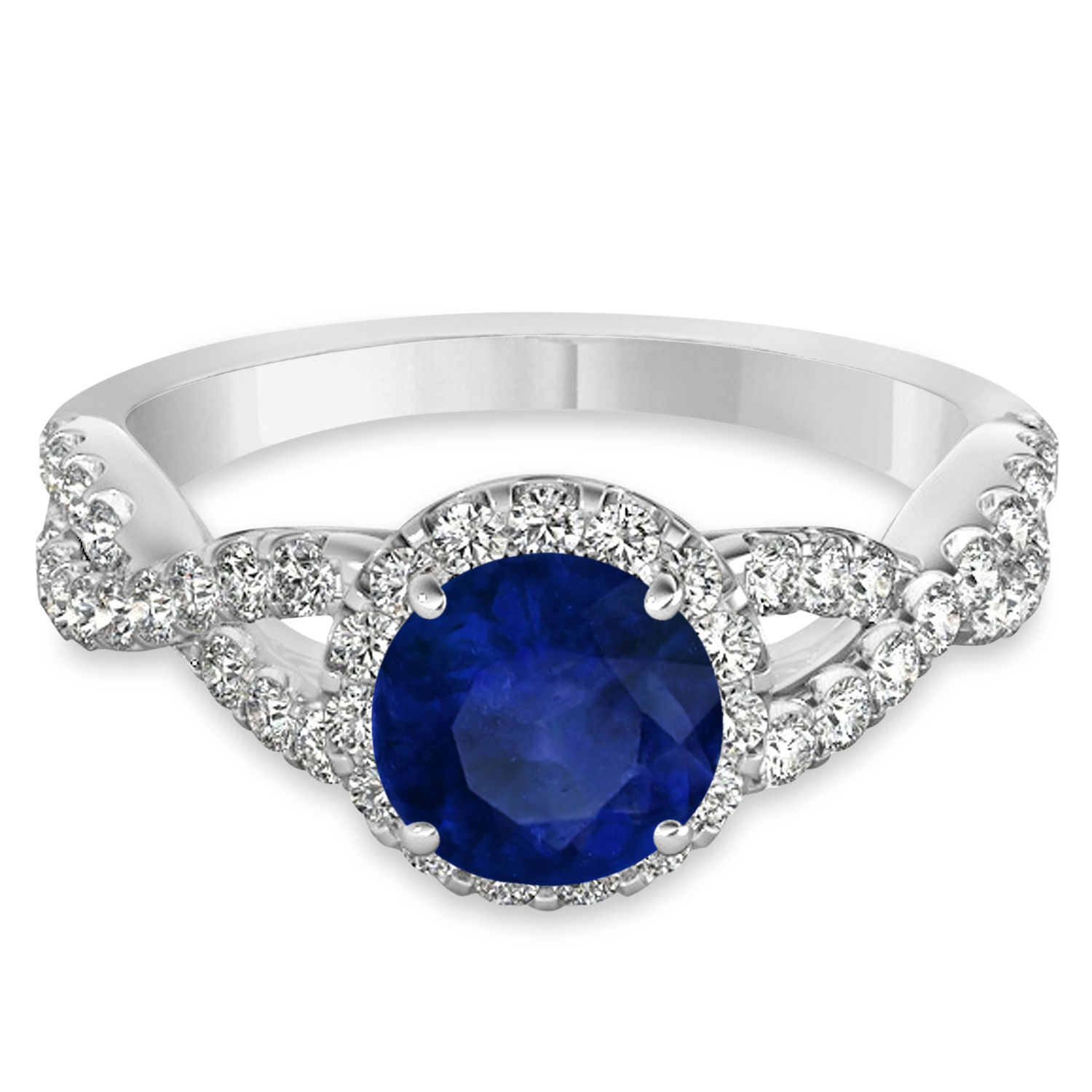 Blue Sapphire & Diamond Twisted Engagement Ring Palladium 1.55ct