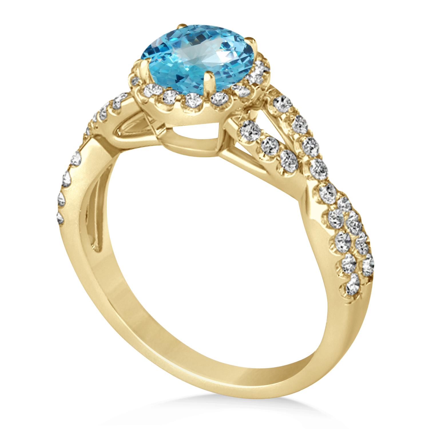 Blue Topaz & Diamond Twisted Engagement Ring 18k Yellow Gold 1.50ct