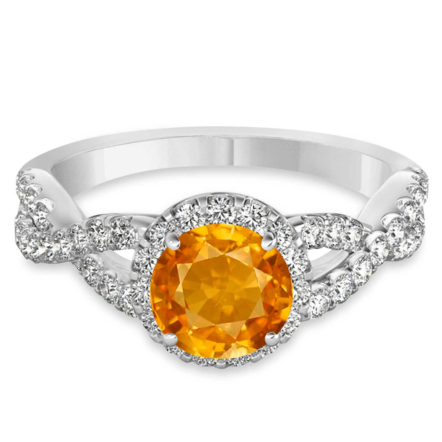 Citrine & Diamond Twisted Engagement Ring 14k White Gold 1.20ct