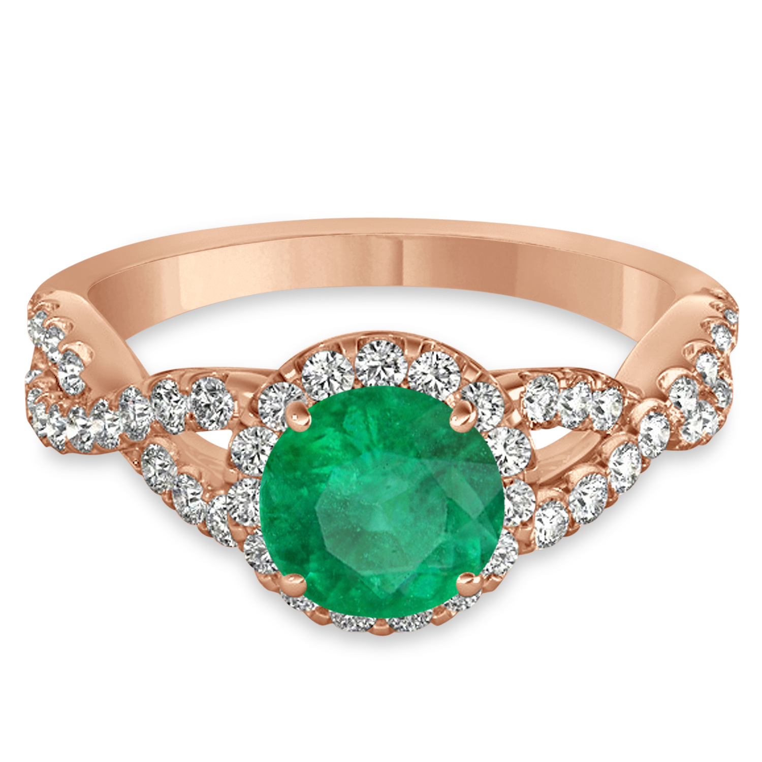 Emerald & Diamond Twisted Engagement Ring 18k Rose Gold 1.30ct