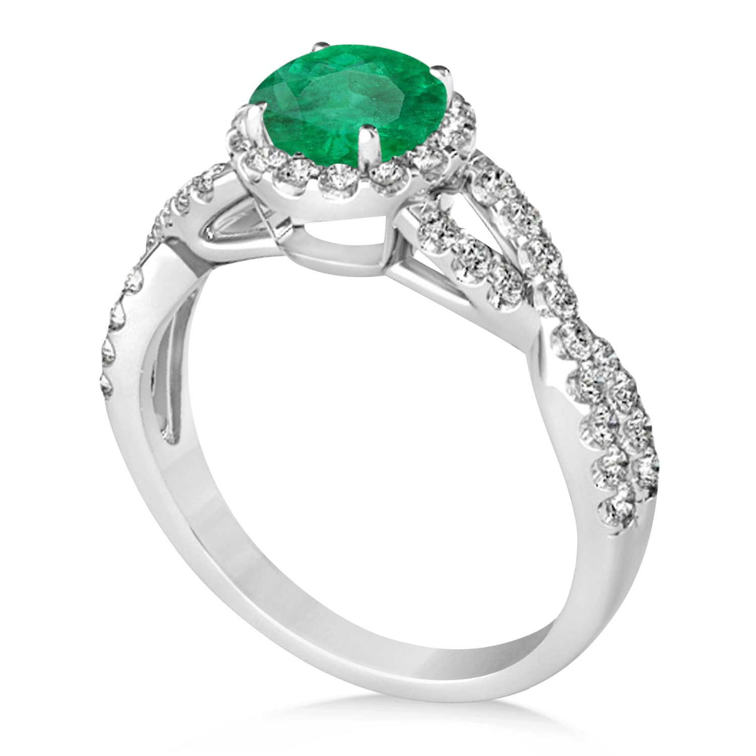 Emerald & Diamond Twisted Engagement Ring Palladium 1.30ct