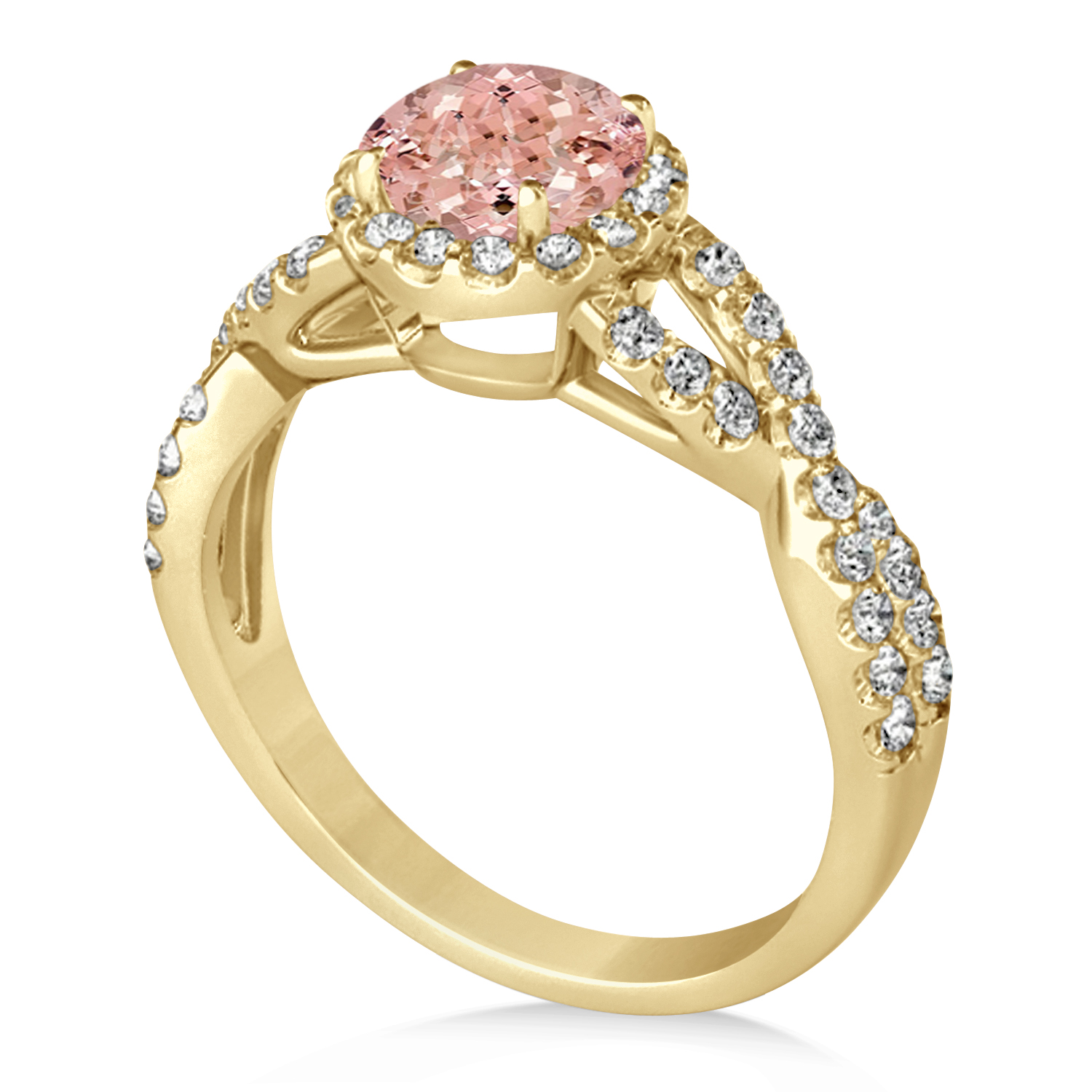 Morganite & Diamond Twisted Engagement Ring 18k Yellow Gold 1.27ct