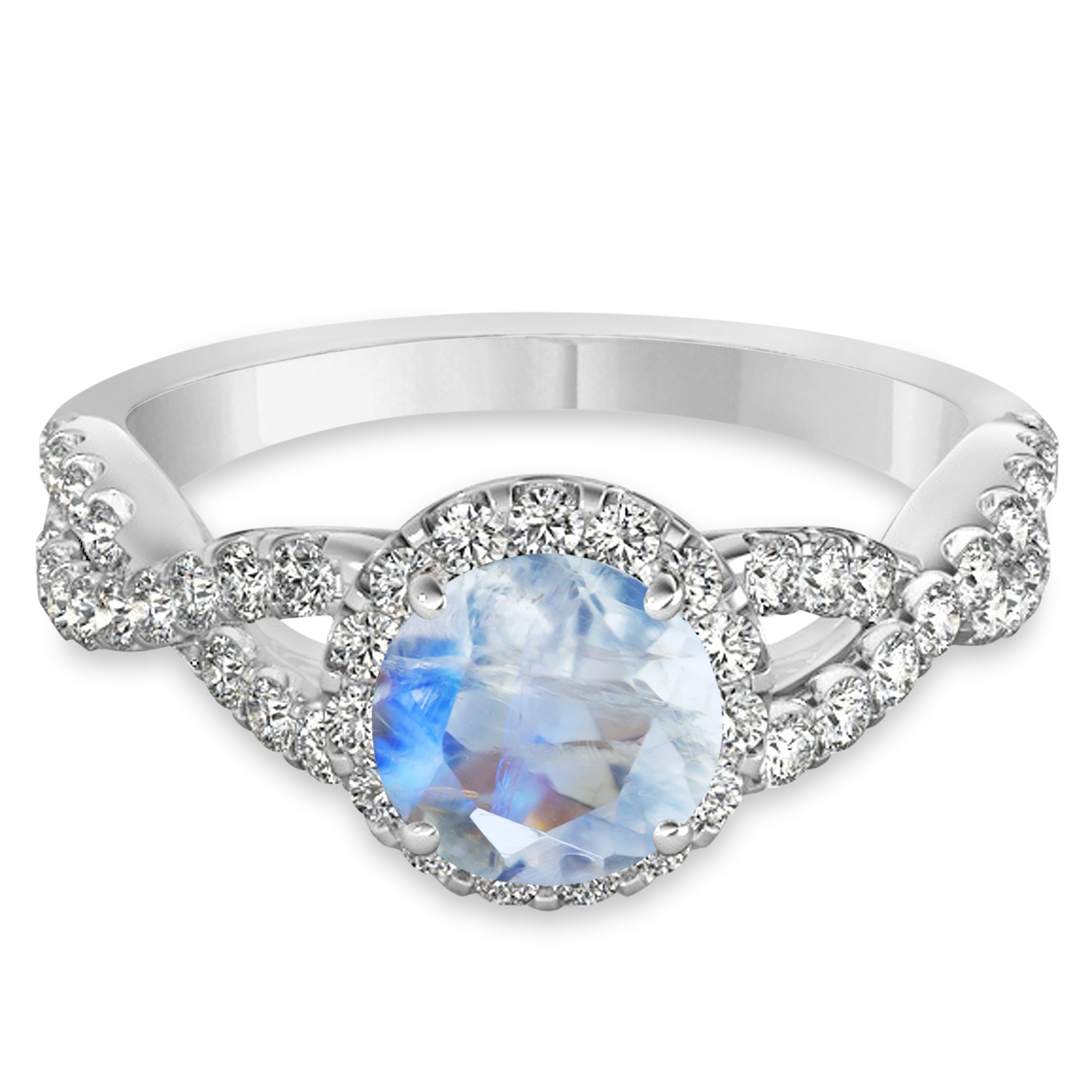 Moonstone & Diamond Twisted Engagement Ring 18k White Gold 1.27ct