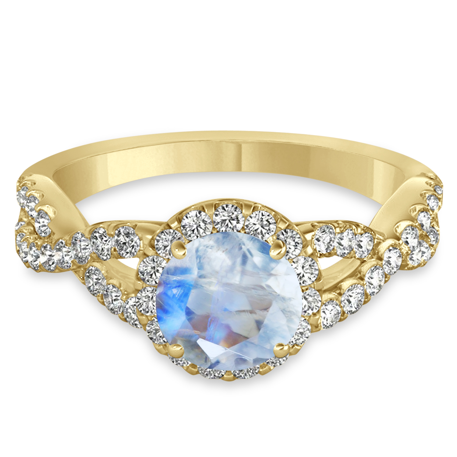 Moonstone & Diamond Twisted Engagement Ring 18k Yellow Gold 1.27ct