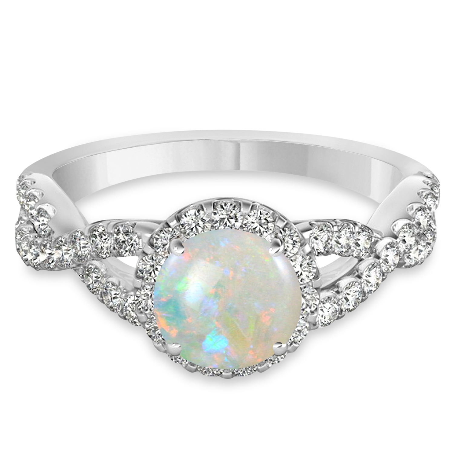 Opal & Diamond Twisted Engagement Ring 14k White Gold 1.07ct