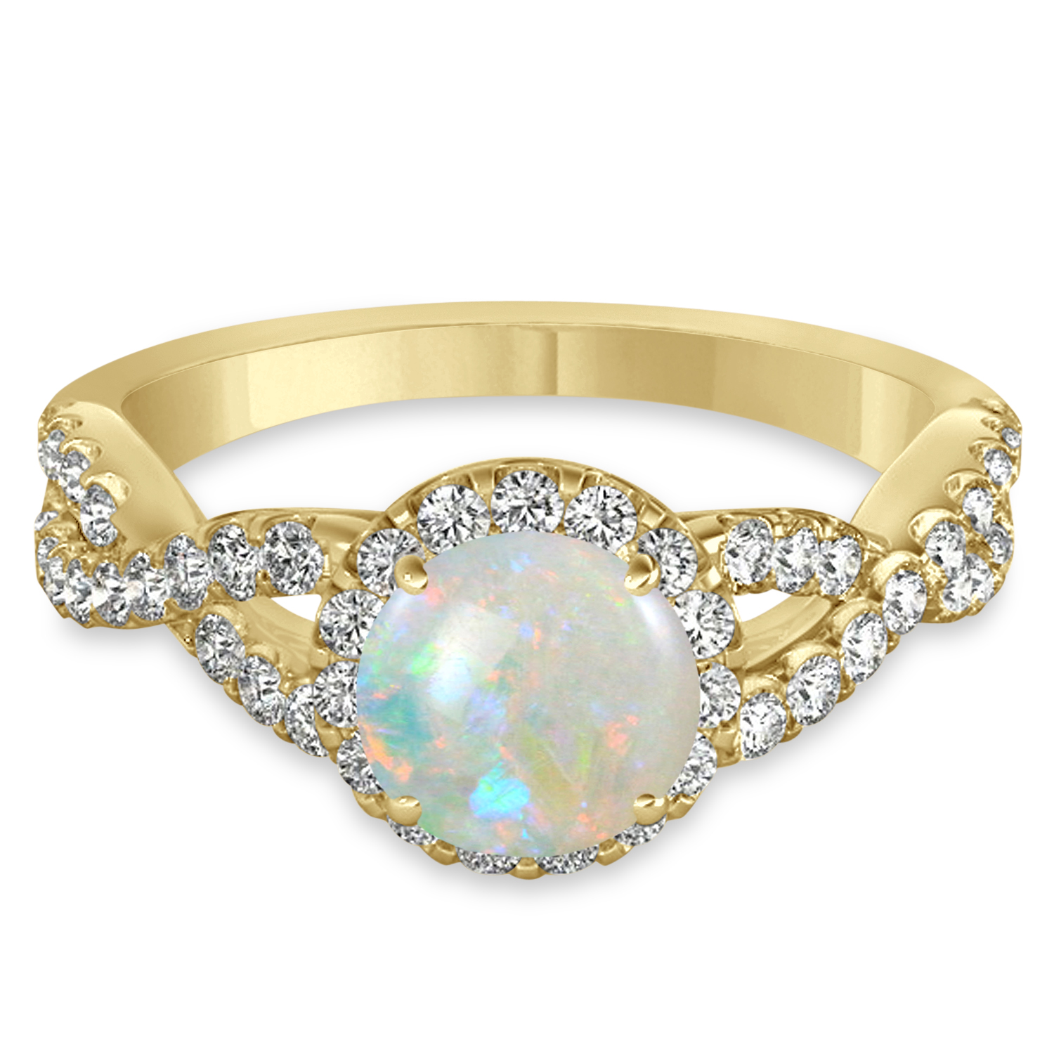 Opal & Diamond Twisted Engagement Ring 18k Yellow Gold 1.07ct