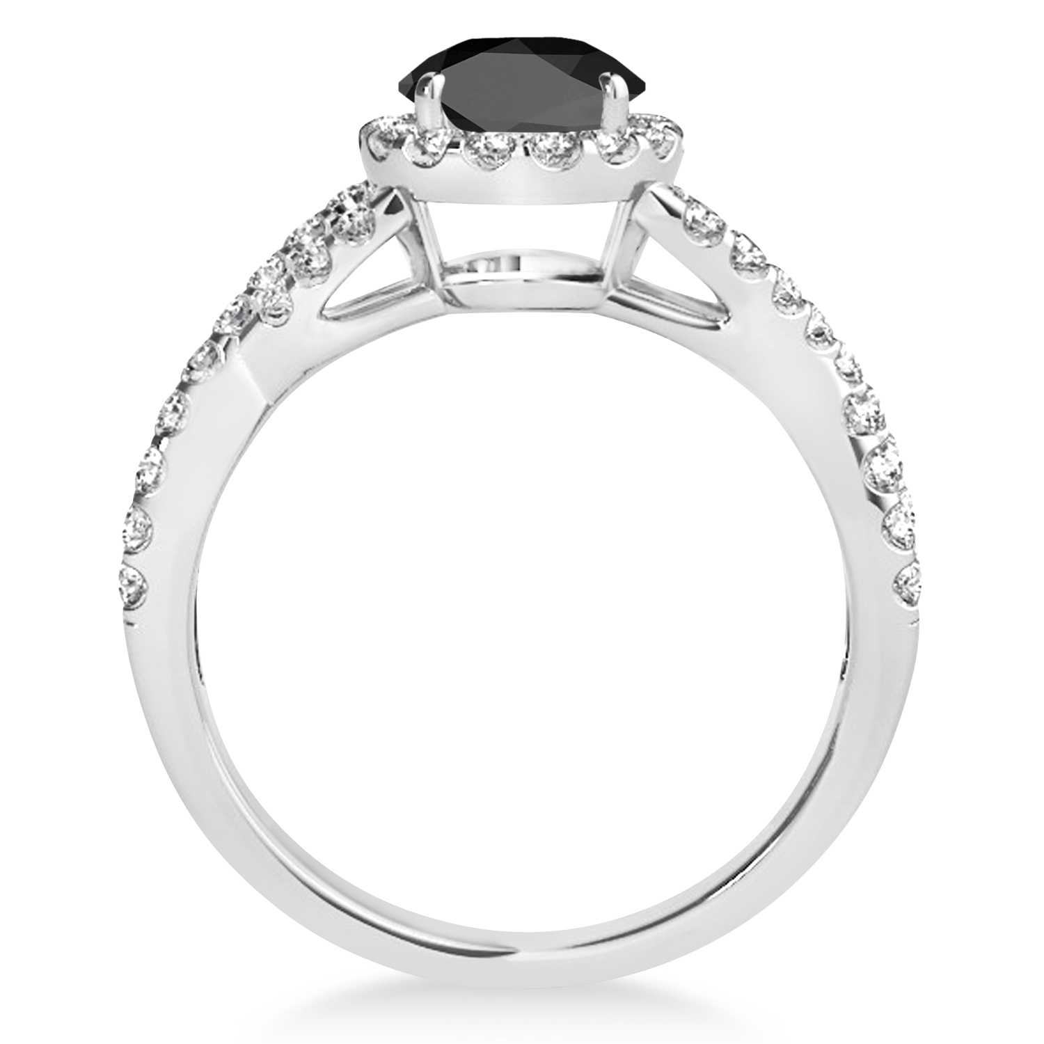 Black Onyx & Diamond Twisted Engagement Ring 18k White Gold 1.20ct