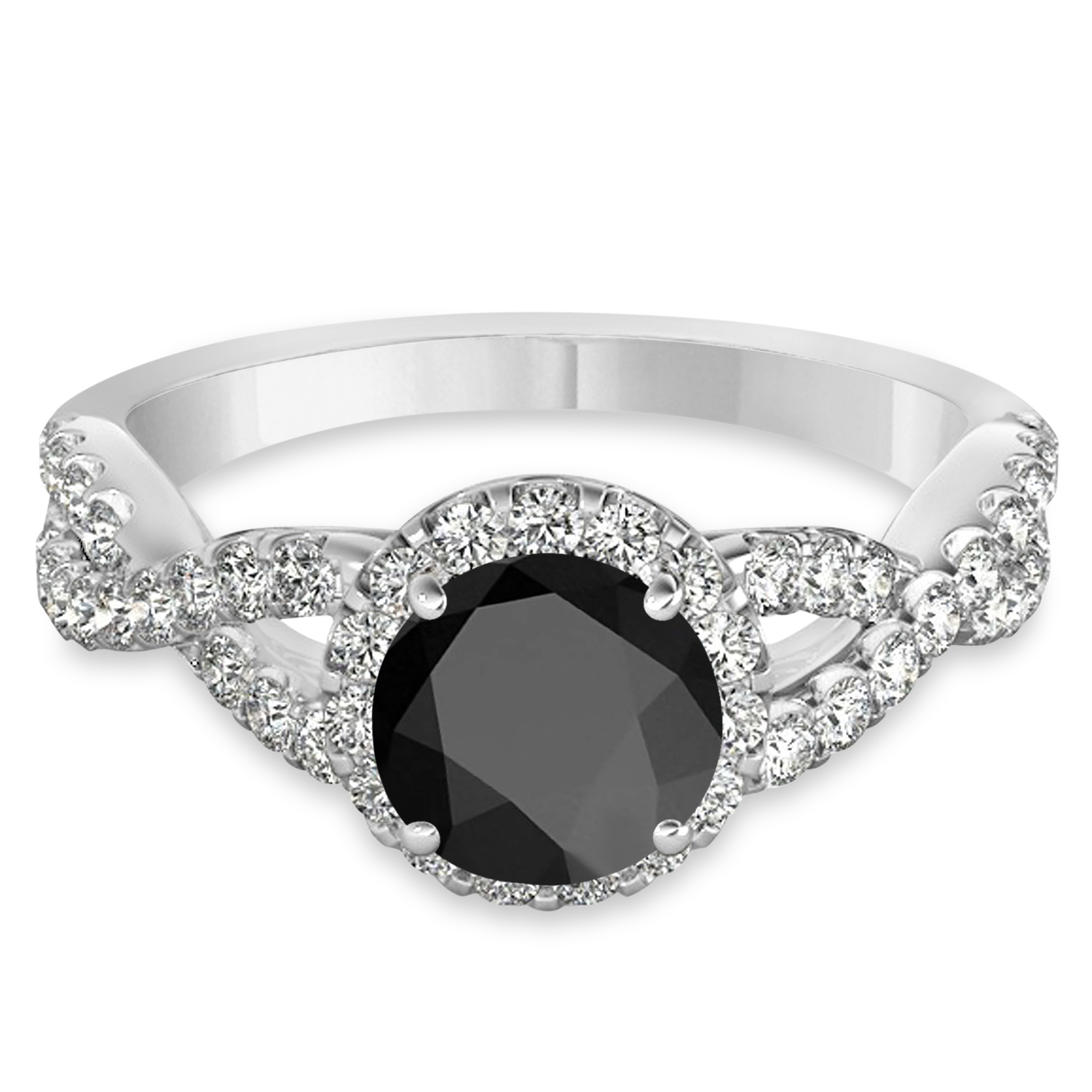 Black Onyx & Diamond Twisted Engagement Ring 18k White Gold 1.20ct