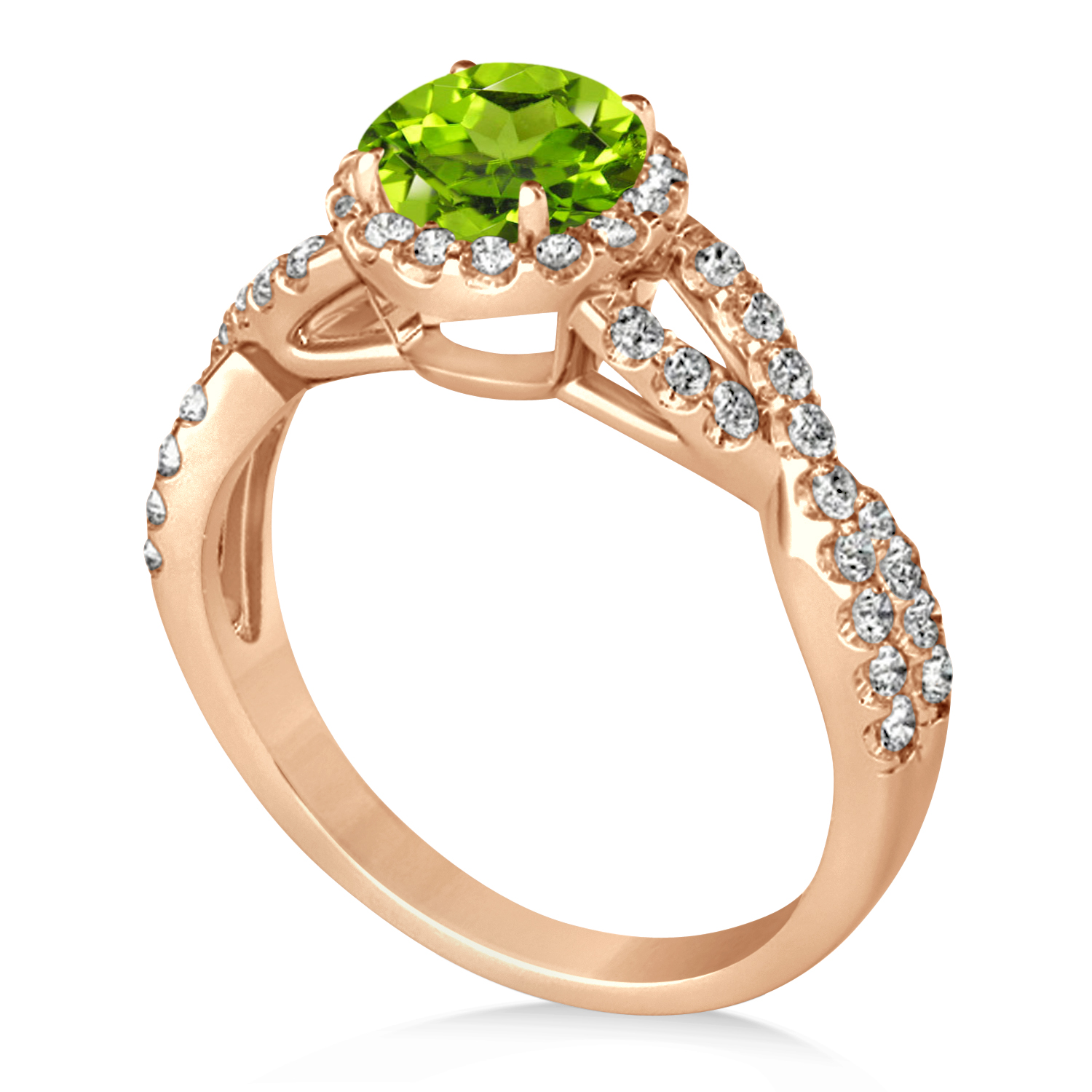 Peridot & Diamond Twisted Engagement Ring 14k Rose Gold 1.35ct
