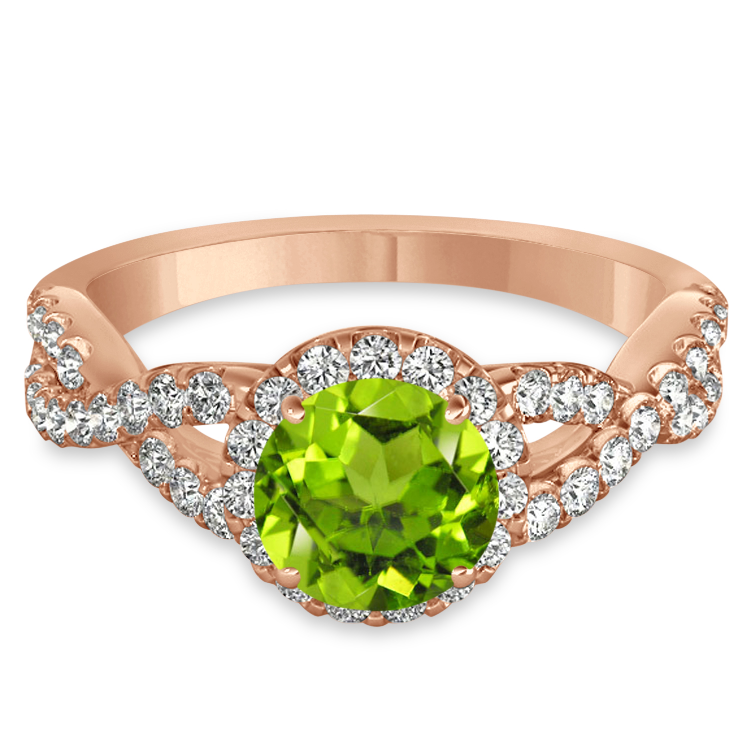 Peridot & Diamond Twisted Engagement Ring 14k Rose Gold 1.35ct