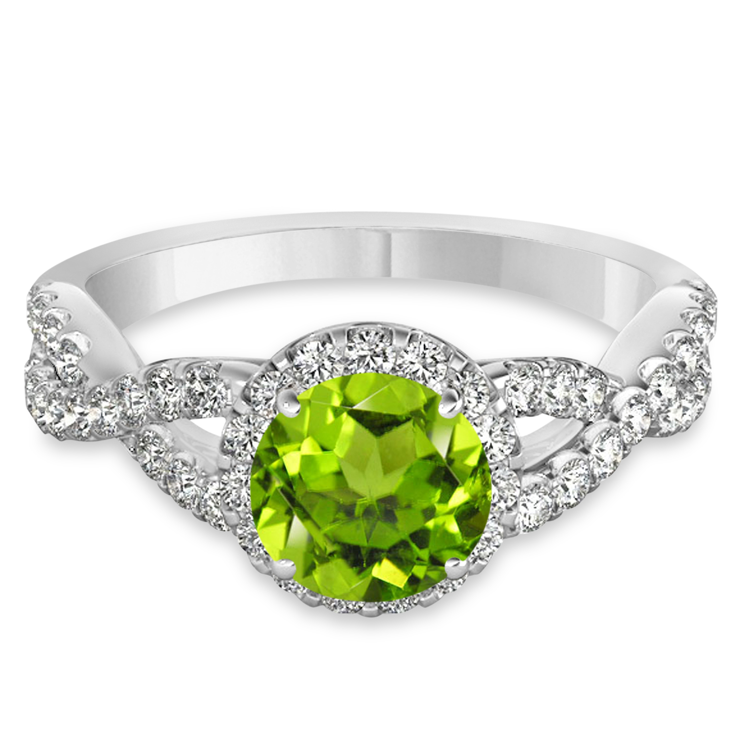 Peridot & Diamond Twisted Engagement Ring Platinum 1.35ct