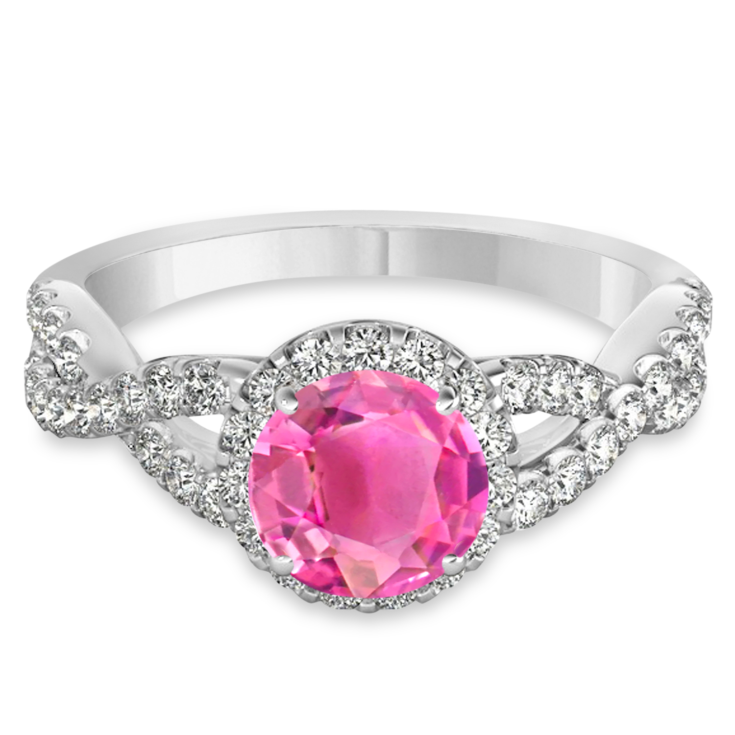 Pink Tourmaline & Diamond Twisted Engagement Ring 14k White Gold 1.25ct