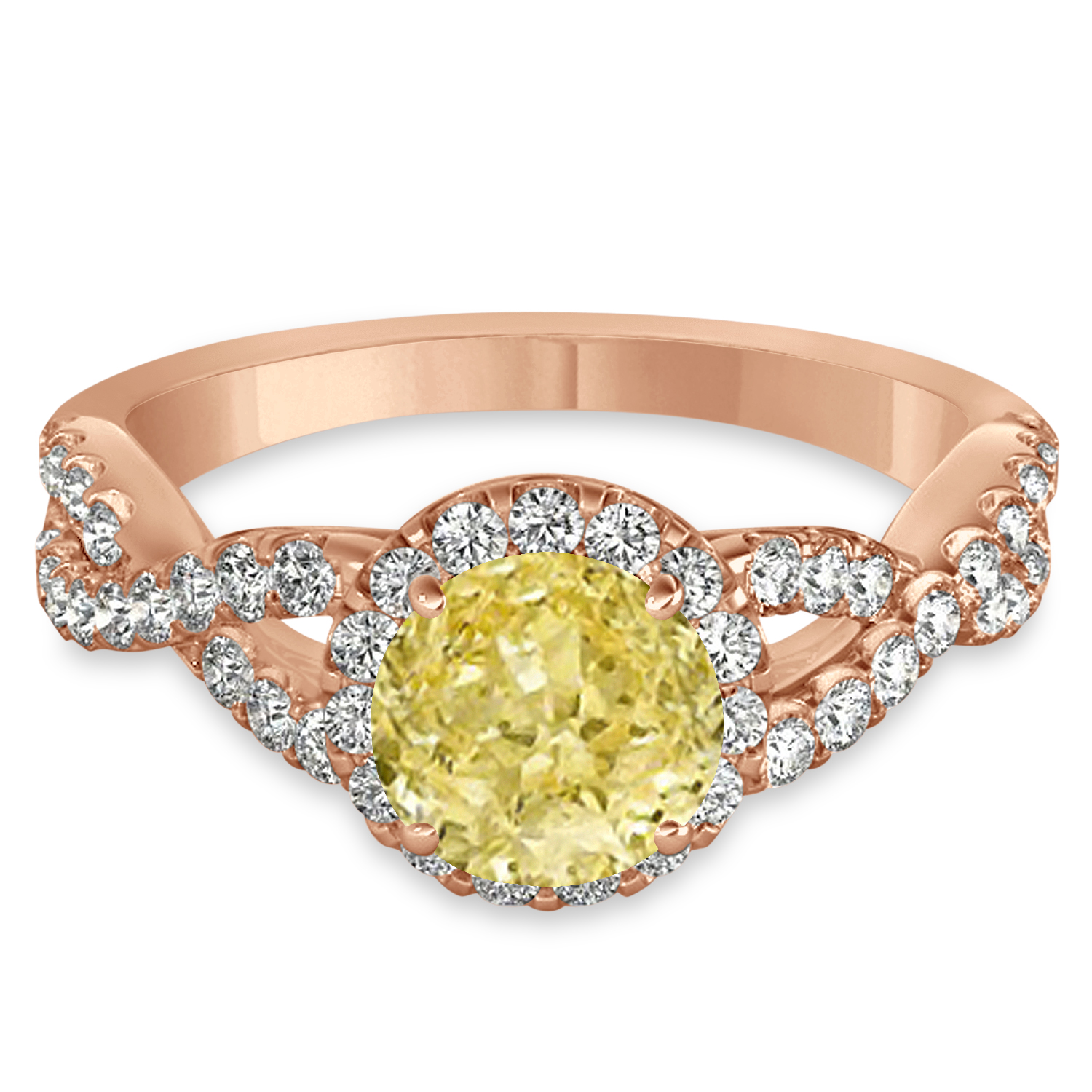 Yellow Diamond & Diamond Twisted Engagement Ring 18k Rose Gold 1.30ct