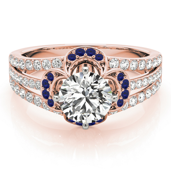 Diamond & Blue Sapphire Clover Engagement Ring 18k Rose Gold (0.58ct)