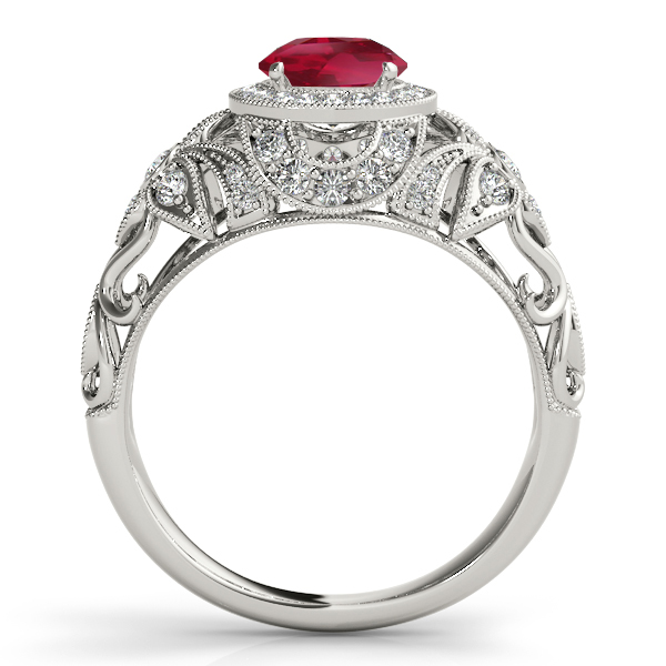 Edwardian Ruby & Diamond Halo Engagement Ring 18k W Gold (1.18ct)