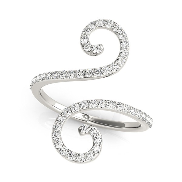Diamond Swirl Band, Abstract S Shape Ring 14k White Gold 0.50ct OMAD1