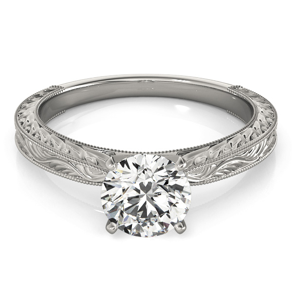 Floral Solitaire Engagement Ring 18k White Gold