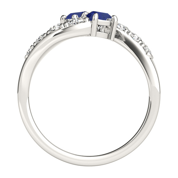 Blue Sapphire & Diamond Contoured Two Stone Ring 14k White Gold (2.00ct)