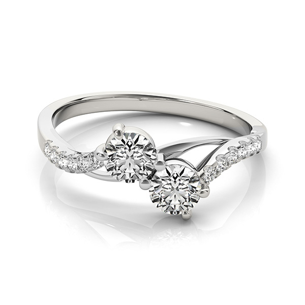 Curved Two Stone Diamond Ring with Accents 14k White Gold (0.36ct)