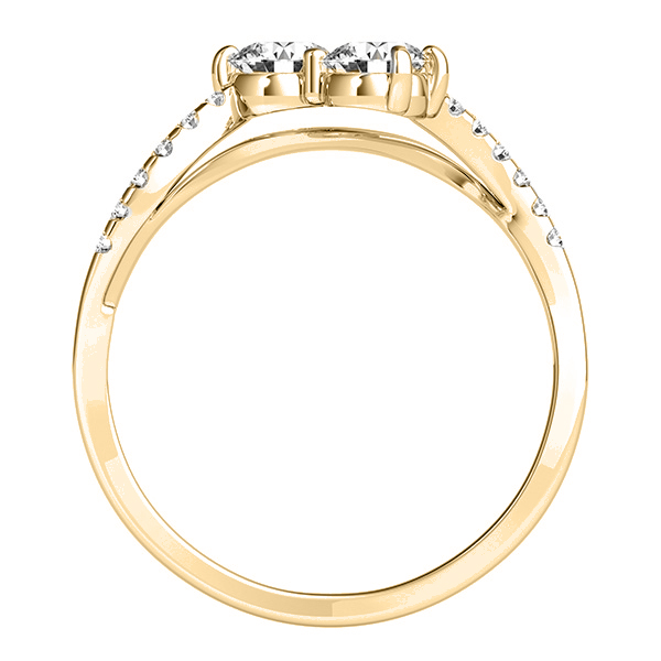 Curved Two Stone Diamond Ring with Accents 18k Yellow Gold (0.36ct)