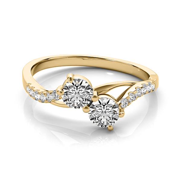 Curved Two Stone Diamond Ring with Accents 18k Yellow Gold (0.36ct)