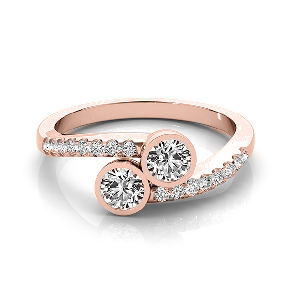 Diamond Pave Accented Bezel Set Two Stone Ring 14k Rose Gold (1.17ct)