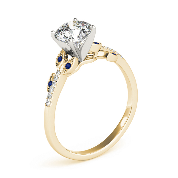Blue Sapphire & Diamond Vine Leaf Engagement Ring Setting 18K Yellow Gold (0.10ct)