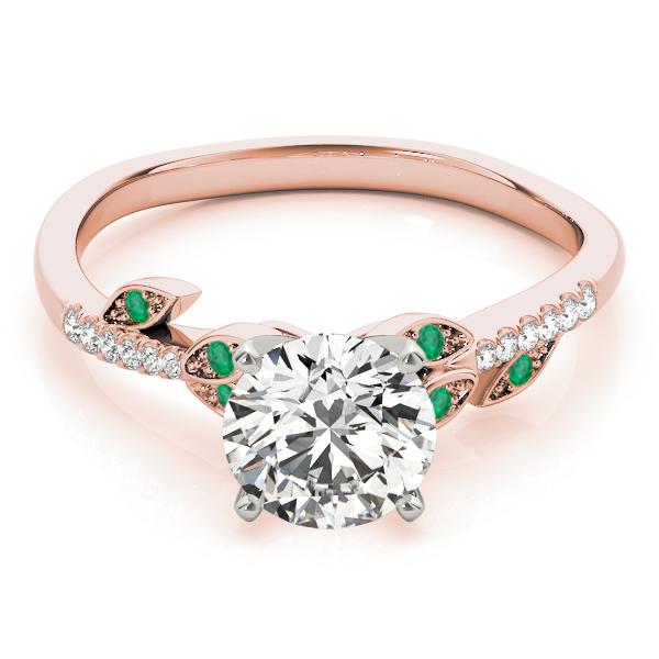 Emerald & Diamond Vine Leaf Engagement Ring Setting 14K Rose Gold (0.10ct)